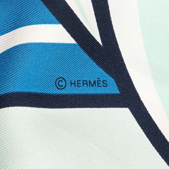 HERMES Blue Silk Scarf - Picture 5 of 7